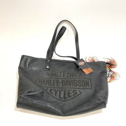 NEW Harley Washed Bar & Shield Logo Leather Tote Bag Purse Black MHW069/08