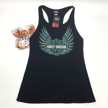 NEW Women 1X Blue Brushed Wings Scoop Neck Harley-Davidson Tank Top HT4851BLK-1X
