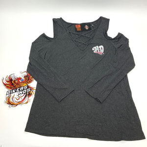 NEW Women Harley-Davidson 1X Ridin' Easy Cold Shoulder LS Shirt HT4929CGY-1X