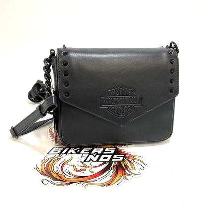 NEW Harley-Davidson Bar & Shield Cone Stud Flap Crossbody Purse Black MHW039/08