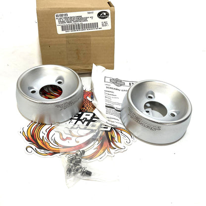 NOS Genuine Harley Brushed Satin Chrome 4.5 in Muffler End Caps 65100123