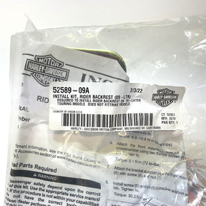 Genuine Harley Rider Driver Backrest mounting Bracket 2009 Up Touring 52589-09A