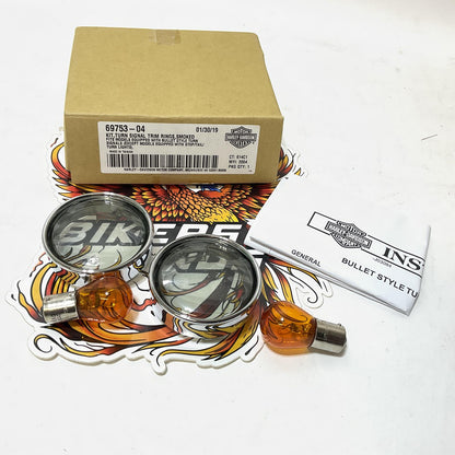 New Genuine Harley Multi-Fit Rear Turn Signal Smoke Trim Ring Bullet 69753-04