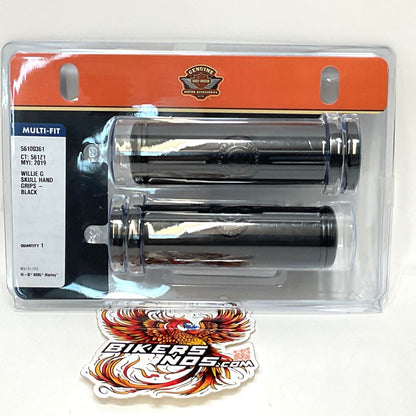 New Genuine Harley 2008-2025 Willie G Skull 1.5" Hand Grips Black 56100361