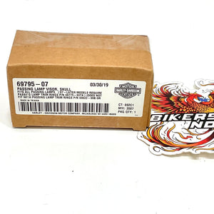 New Genuine Harley Chrome Skull Passing Lamp Visors 69795-07
