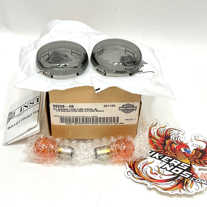 NEW Genuine Harley Smoked Bullet Turn Signal Lens 1157 Bulb Kit 69208-09