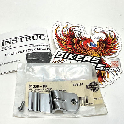 NOS Genuine Harley Chrome Clutch Cable Clip 2000-2017 Softail 91360-03