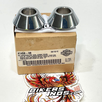 New Genuine Harley 2008 Up Touring Chrome Tapered Front Wheel Spacers 41458-08
