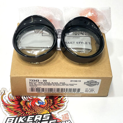 New Genuine Harley Rear Black Clear Bullet Lens Trim Rings 73343-09