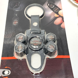New Genuine Harley Genuine Motor Oil Valve Stem Covers & Key Chain Black 4531