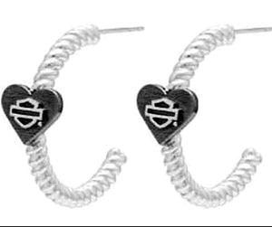 NEW Genuine Harley Jewelry Bar and Shield Black Heart Hoop Earrings HDE0547