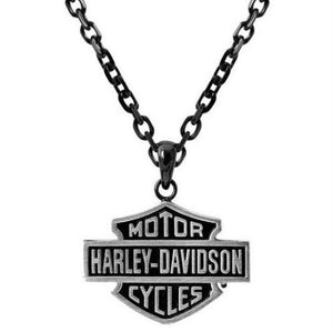 NEW Genuine Harley Black Edge Bar and Shield Emblem Chain Necklace HSN0054-24
