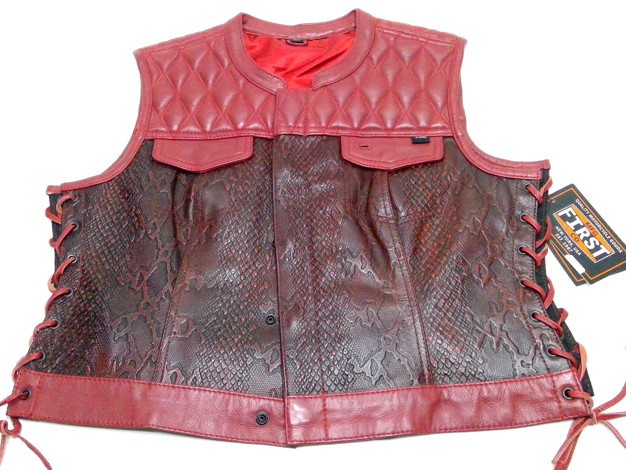 NEW MFG First Womans Lilith Red Snakeskin Leather Vest Extra Large