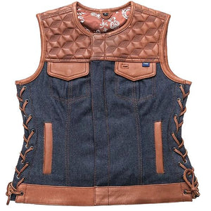 NEW MFG First Womans Blue Label Club Style Leather Vest Large L011-L