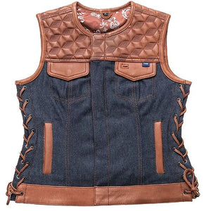 NEW MFG First Womans Blue Label Club Style Leather Vest Extra Large L011-XL
