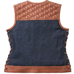 NEW MFG First Womans Blue Label Club Style Leather Vest Large L011-L