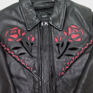 Womans Leather King Red Roses Leather Jacket Medium