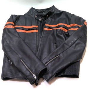 Mens Black and Orange Striped Leather Jacket Small